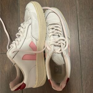 Veja White Sneakers with Pink and Red Accents